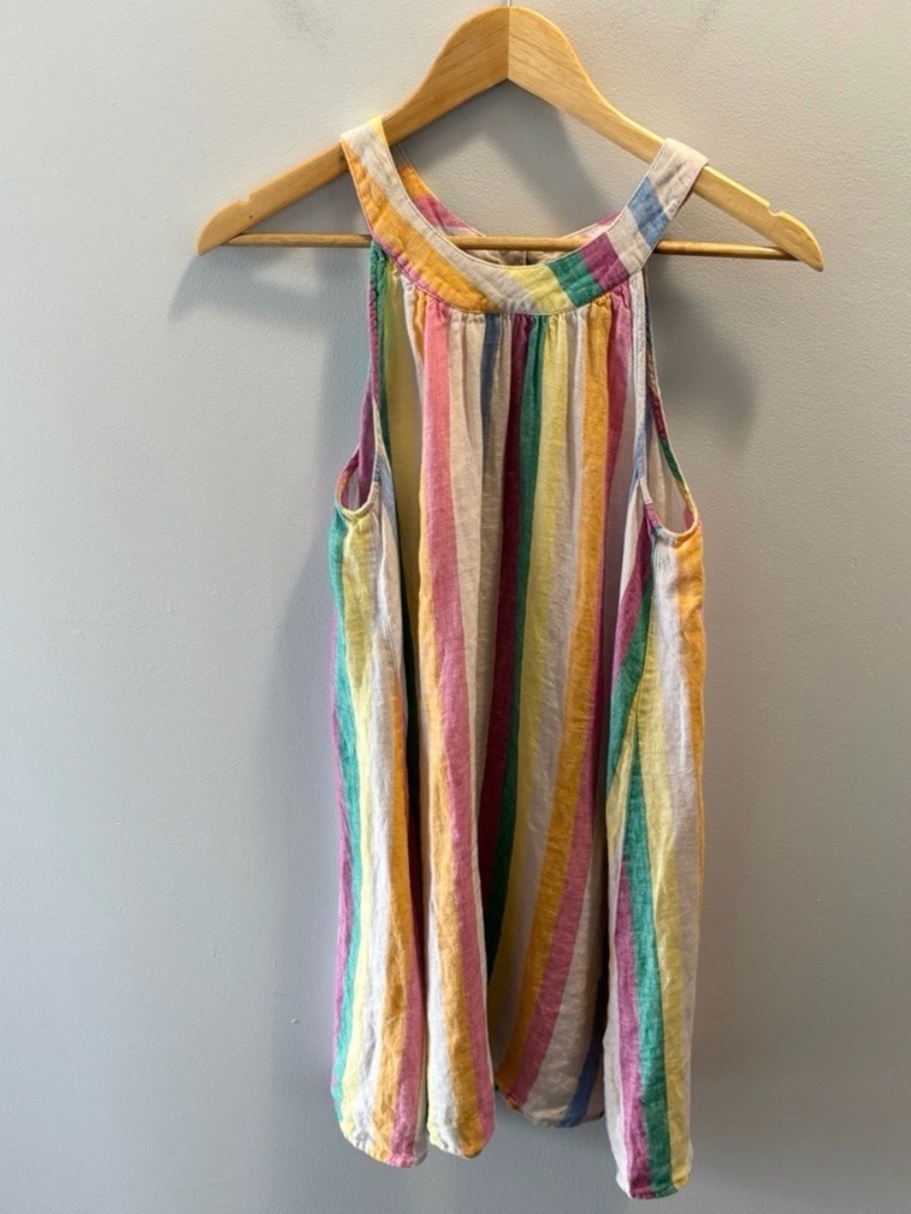 ❤️ 100% Linen Multicolor Striped Tank Dress - Rainbow Stripe C&C California